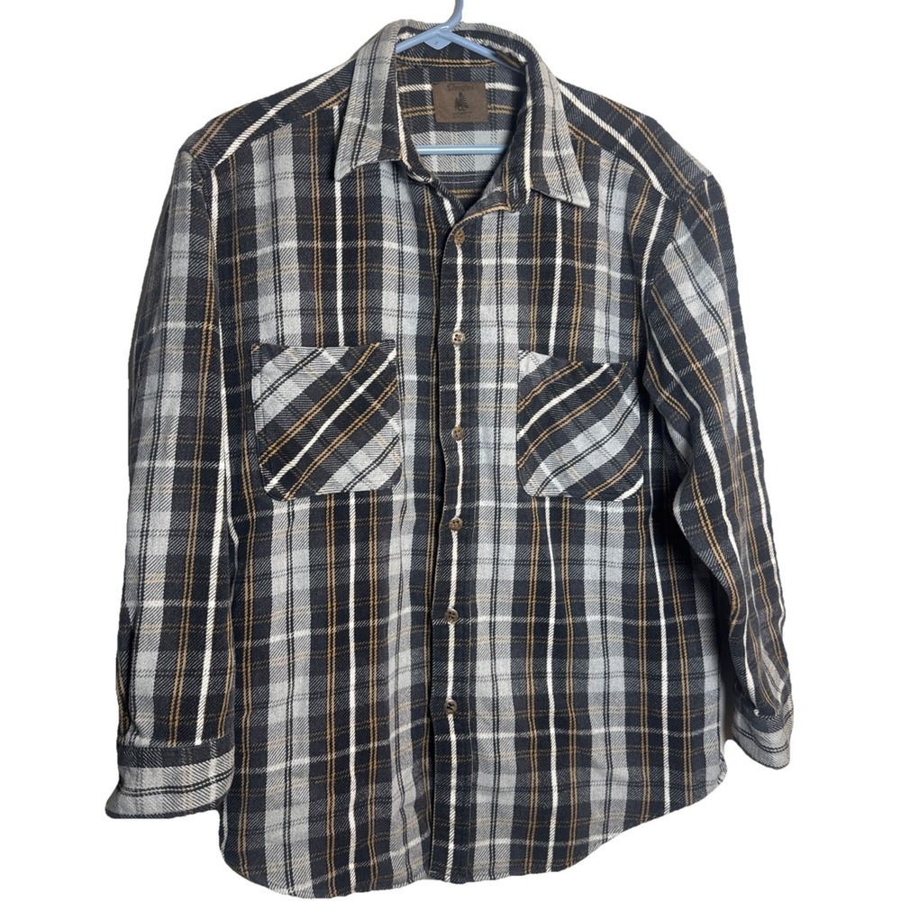 Vintage St. John's Bay Flannel Shirt Men's Large Tall Gray Plaid 100% Cotton